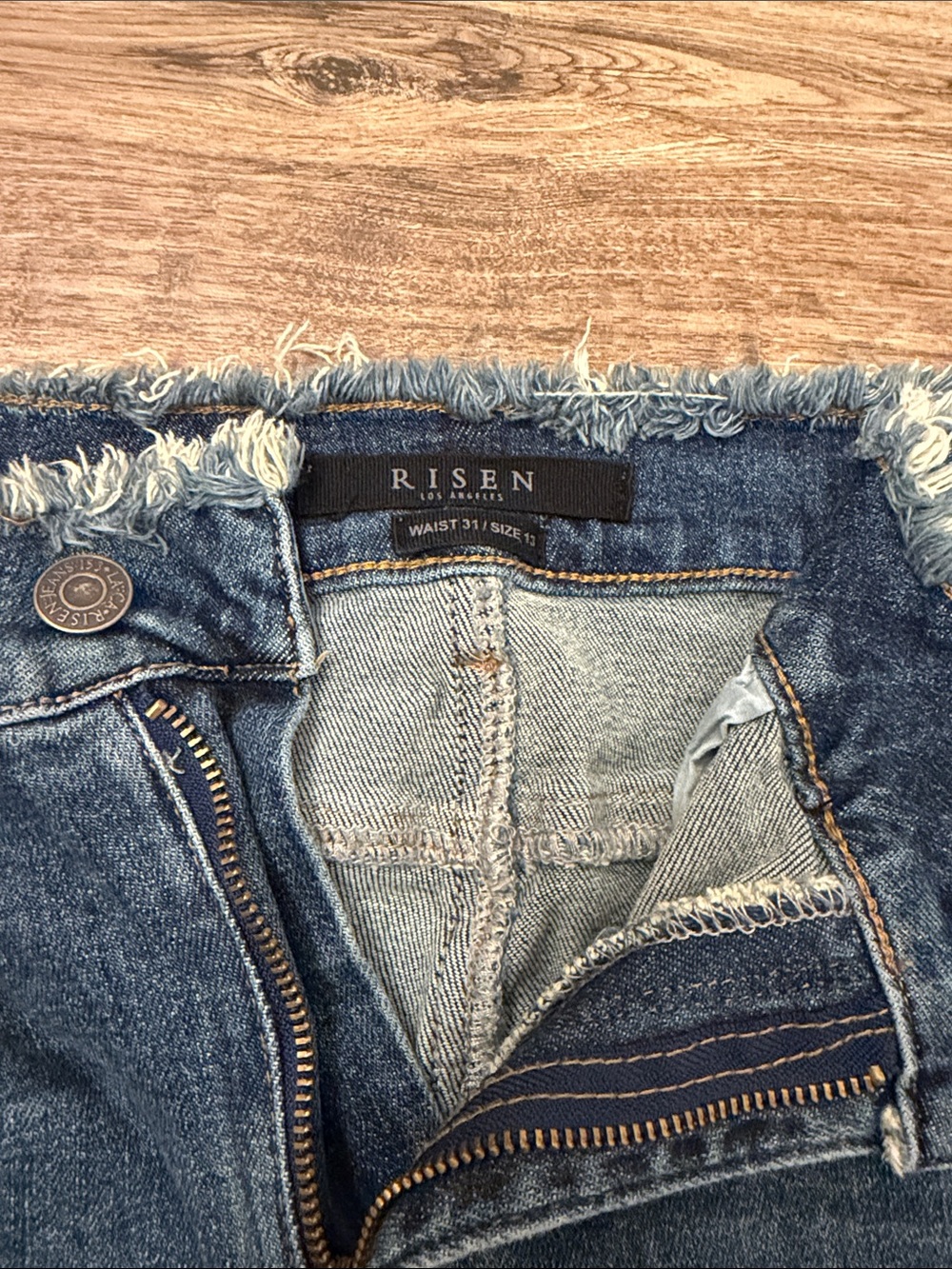 High-Rise Distressed Flare Jeans - Blue - Picture 9 of 12